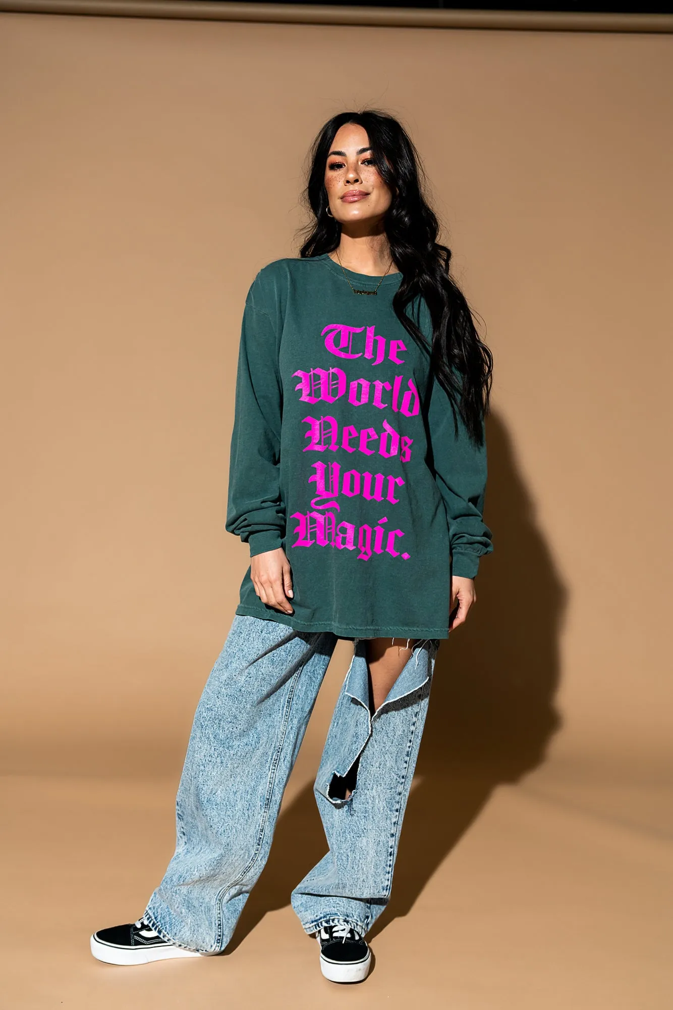 The World Needs Your Magic Mantra Oversized Long Sleeve Tee