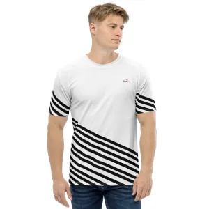 White Black Striped Men's T-shirt, Modern Stripes Premium Tees For Men-Made in USA/EU